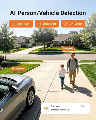 Anlapus 4K Home Security Camera System Outdoor Indoor, 4 x Weatherproof CCTV Surveillance Camera and 4 x Pan/Tilt Cam, AI Human Vehicle Detection, 80ft Night Vision, Audio Recording, Remote Access in Kuwait