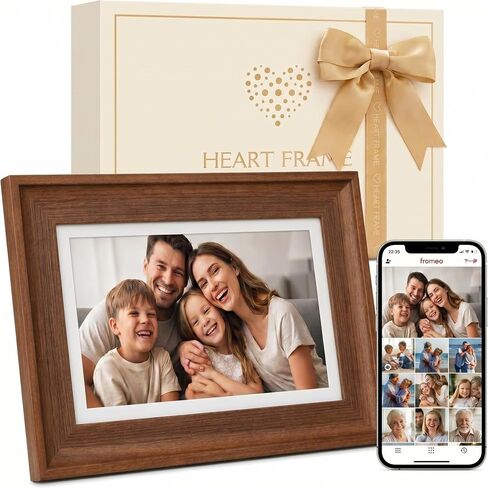 Heart Frame - 10.1 Inch WiFi Digital Picture Frame - Frameo App Sends Photos from Phone Anywhere in Seconds - 1280x800 IPS Touchscreen - 32GB Memory - Photo Gift for Mom Dad Wife Grandparents - Brown in Kuwait