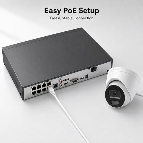 NVR608-Q1/8P 4K 8CH PoE Security Camera Kit, 4pcs DS-383F-SL 8MP Dual-Light Turret Cameras Outdoor with Human/Vehicle Detection, 1TB HDD Included,4 Cable Storage Junction Boxes & Guarding Vision App in Kuwait
