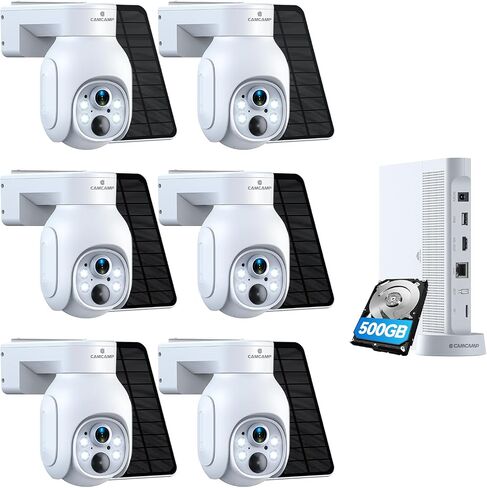 Solar Security Cameras Wireless Outdoor, Home Security Camera System | No Subscription, 6-Cam Pack, 360° Pan & Tilt, Color Night Vision, 5G & 2.4G WiFi, 500GB HDD 10CH NVR, Motion Detection in Kuwait