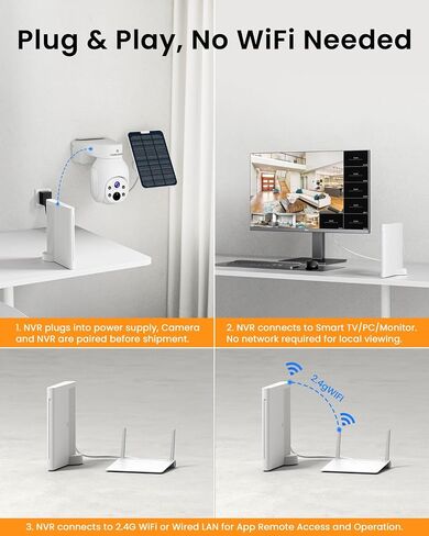 Solar Security Cameras Wireless Outdoor, Home Security Camera System | No Subscription, 6-Cam Pack, 360° Pan & Tilt, Color Night Vision, 5G & 2.4G WiFi, 500GB HDD 10CH NVR, Motion Detection in Kuwait