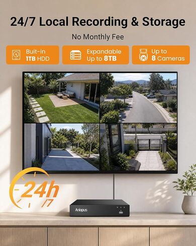Anlapus 4K 8MP Surveillance Security Camera System Outdoor Indoor, 8CH H.265+ CCTV DVR with 1TB HDD and 8 x 4K Pan Tilt Camera for Home Security, AI Human Vehicle Detect, Night Vision, Audio Recording in Kuwait