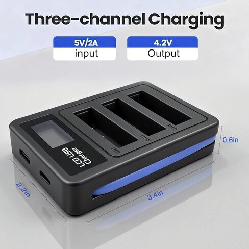 2 Packs Replacement DB-120 Batteries Compatible with Ricoh GR IV Camera & 3 Channel Charger Hub, Rechargeable Battery for Ricoh GR IV Accessories in Kuwait