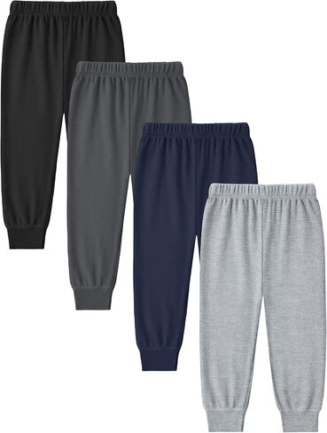 Cooraby 4 Pack Toddler Boys Waffle Pants Baby Kids Soft Elastic Waist Cuffed Pants in Kuwait
