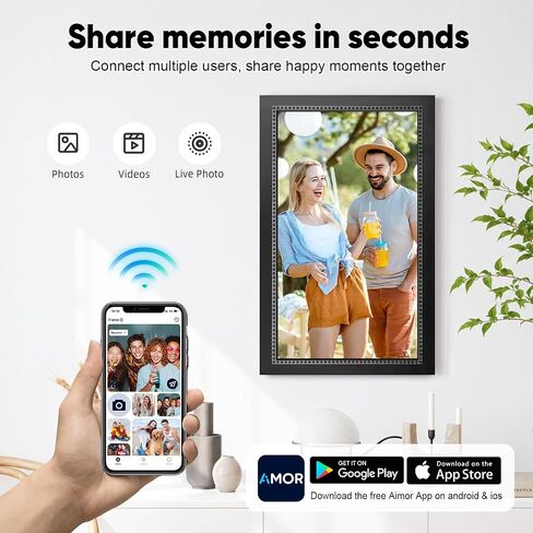 Digital Picture Frame, 15.6 Inch Large Digital Photo Frame WiFi, 64GB Memory, 1920×1080 IPS Touch Screen, Wall Mountable, Share Photos & Videos via AiMOR App, Gift for Parents, Birthday, Women in Kuwait