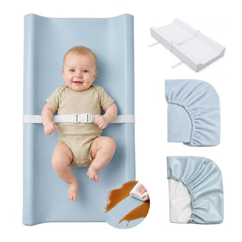 Baby Changing Pad with 2 Pack Covers – 1 Waterproof Vegan Leather & 1 Soft Velvet, Standard Size Cozy Diaper Changing Pad with Non-Slip Bottom, Contoured Changing Pad for Dresser & Table, Grey in Kuwait