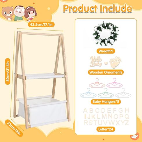 Wooden Baby Shower Crate Closet, Double-Layered Baby Basket with Hangers, Foldable Nursery Storage Crate for Baby Shower, Newborn Clothing Display Rack & Gift Organizer in Kuwait