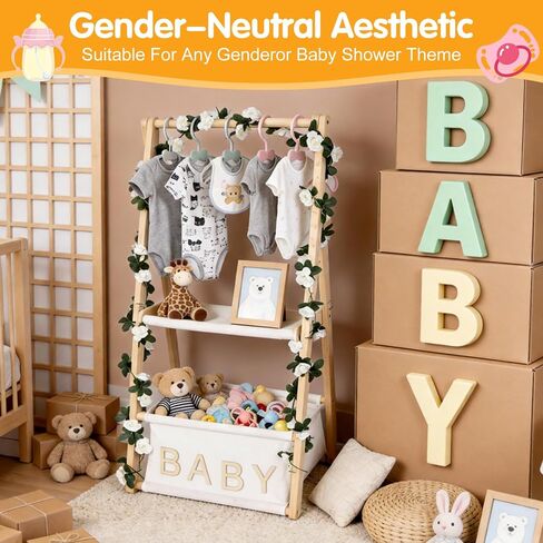 Wooden Baby Shower Crate Closet, Double-Layered Baby Basket with Hangers, Foldable Nursery Storage Crate for Baby Shower, Newborn Clothing Display Rack & Gift Organizer in Kuwait