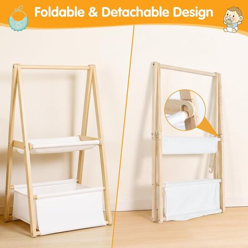 Wooden Baby Shower Crate Closet, Double-Layered Baby Basket with Hangers, Foldable Nursery Storage Crate for Baby Shower, Newborn Clothing Display Rack & Gift Organizer in Kuwait