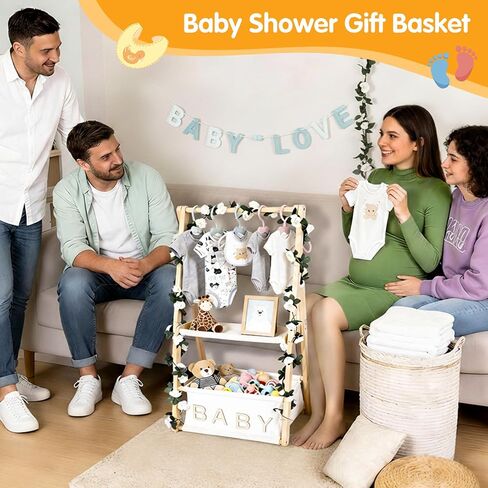 Wooden Baby Shower Crate Closet, Double-Layered Baby Basket with Hangers, Foldable Nursery Storage Crate for Baby Shower, Newborn Clothing Display Rack & Gift Organizer in Kuwait