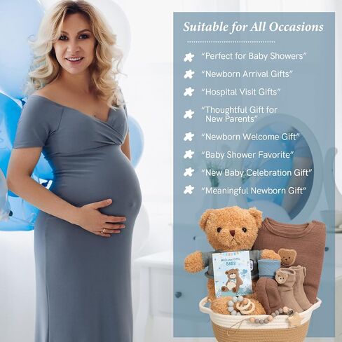 Baby Boy Gift Basket | Baby Boy Gifts for Baby Shower | 9PCS Newborn Essential with Teddy Bear Outfit, Plush Bear, Soothing Bracelet, Pacifier Clip | Welcome Baby Gift Box Gender Reveal Set in Kuwait