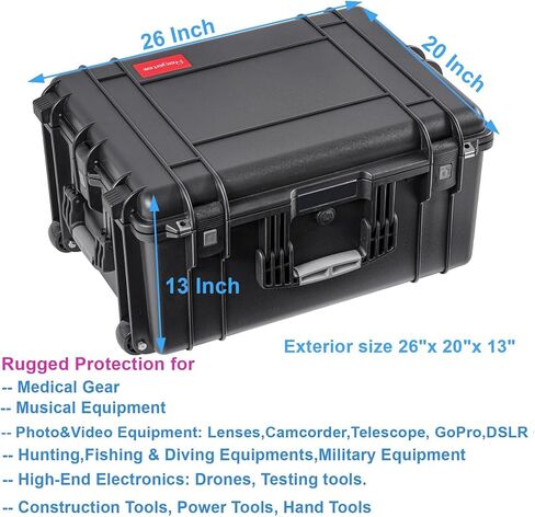 Regetek Rolling Hard Case with Foam,26 x 20 x 13 Inch, Equipment Case with Wheels and 4 Handles for camera, Drone,tool, electronics,Shockproof, Waterproof, TSA Friendly, Inner 22.64"X 16.73"X9.84" in Kuwait