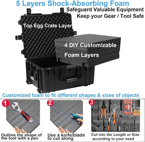 Regetek Rolling Hard Case with Foam,26 x 20 x 13 Inch, Equipment Case with Wheels and 4 Handles for camera, Drone,tool, electronics,Shockproof, Waterproof, TSA Friendly, Inner 22.64"X 16.73"X9.84" in Kuwait