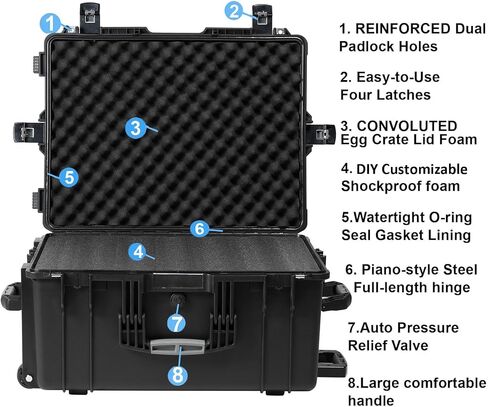 Regetek Rolling Hard Case with Foam,26 x 20 x 13 Inch, Equipment Case with Wheels and 4 Handles for camera, Drone,tool, electronics,Shockproof, Waterproof, TSA Friendly, Inner 22.64"X 16.73"X9.84" in Kuwait