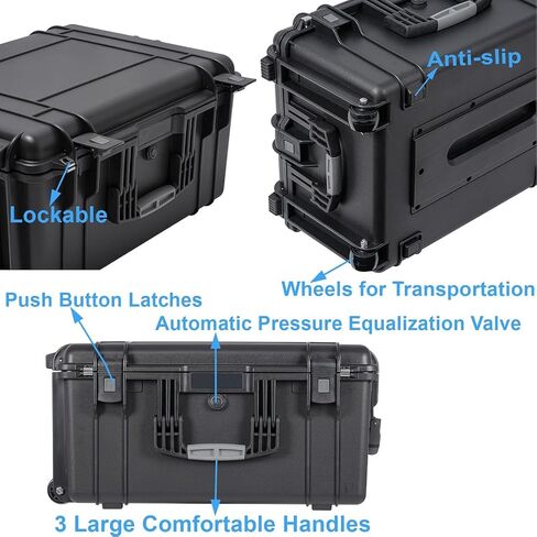 Regetek Rolling Hard Case with Foam,26 x 20 x 13 Inch, Equipment Case with Wheels and 4 Handles for camera, Drone,tool, electronics,Shockproof, Waterproof, TSA Friendly, Inner 22.64"X 16.73"X9.84" in Kuwait