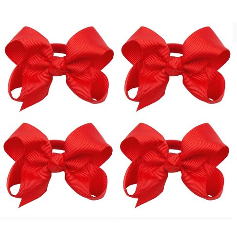4 Pcs 3 Inch Baby Girl Hair Bows Elastic Hair Tie Accessories Bow Ponytail Holder (Red) in Kuwait