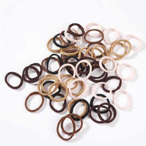 Hair Ties No Damage, 100Pcs Seamless Black And Brown Elastics High Stretch Elastic Bands Metal Free No Snag Ponytail Holders For Thick Curly Thin Hair Women Girls Kids 4cm Diameter in Kuwait