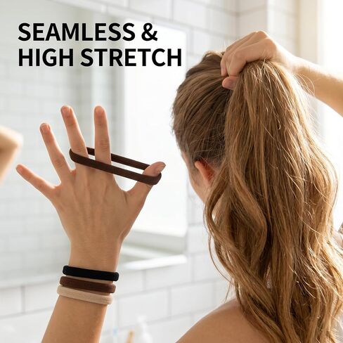 Hair Ties No Damage, 100Pcs Seamless Black And Brown Elastics High Stretch Elastic Bands Metal Free No Snag Ponytail Holders For Thick Curly Thin Hair Women Girls Kids 4cm Diameter in Kuwait