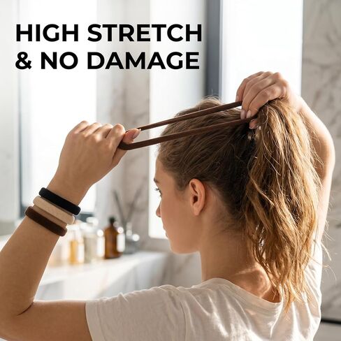 Hair Ties No Damage, 100Pcs Seamless Black And Brown Elastics High Stretch Elastic Bands Metal Free No Snag Ponytail Holders For Thick Curly Thin Hair Women Girls Kids 4cm Diameter in Kuwait