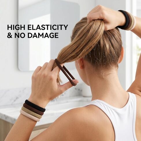 Hair Ties No Damage, 100Pcs Seamless Black And Brown Elastics High Stretch Elastic Bands Metal Free No Snag Ponytail Holders For Thick Curly Thin Hair Women Girls Kids 4cm Diameter in Kuwait