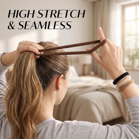 Hair Ties No Damage, 100Pcs Seamless Black And Brown Elastics High Stretch Elastic Bands Metal Free No Snag Ponytail Holders For Thick Curly Thin Hair Women Girls Kids 4cm Diameter in Kuwait