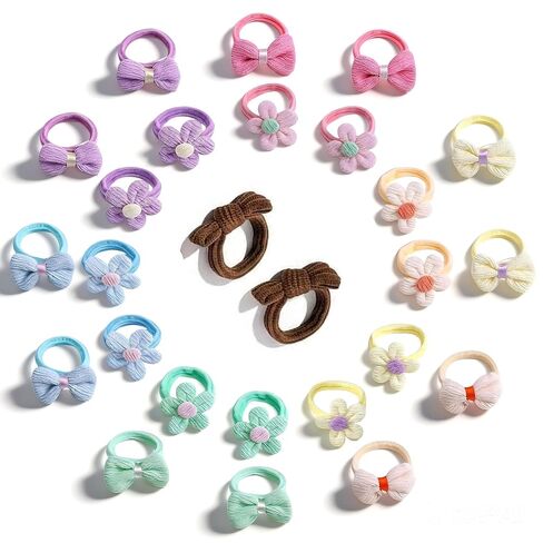 26 Pcs French Toddler Hair Ties for Girls – Cute Flower Seamless Ponytail Holders & Elastic Scrunchies – Ouch-Free Hair Accessories for Baby & Little Girls with Thick Hair (Pink, Purple, Blue mix) in Kuwait