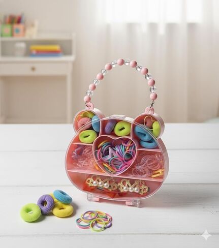 Baby Hair Accessories Set - Colorful Hair Tie & Elastic Rubber Bands with Rabbit Organizer Box, Mini Ribbon Hair Clips for Toddlers, Kids, Infants, and Girls - Birthday Gift for Little Girls in Kuwait