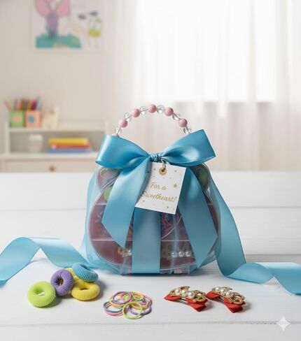 Baby Hair Accessories Set - Colorful Hair Tie & Elastic Rubber Bands with Rabbit Organizer Box, Mini Ribbon Hair Clips for Toddlers, Kids, Infants, and Girls - Birthday Gift for Little Girls in Kuwait
