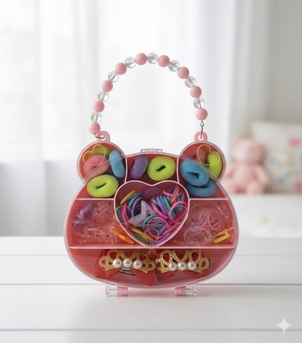 Baby Hair Accessories Set - Colorful Hair Tie & Elastic Rubber Bands with Rabbit Organizer Box, Mini Ribbon Hair Clips for Toddlers, Kids, Infants, and Girls - Birthday Gift for Little Girls in Kuwait