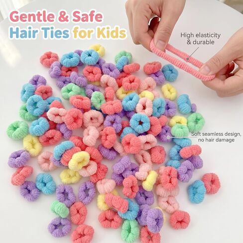 Baby Hair Ties, 100Pcs Soft Kids Elastic Rubber Bands Seamless Cotton Toddler Girl Accessories Small No Pull Pigtail Elastics For Little Girls Infants Toddlers Thin Hair Ponytail Braids in Kuwait