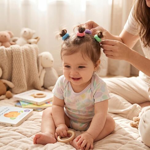 Baby Hair Ties, 100Pcs Soft Kids Elastic Rubber Bands Seamless Cotton Toddler Girl Accessories Small No Pull Pigtail Elastics For Little Girls Infants Toddlers Thin Hair Ponytail Braids in Kuwait
