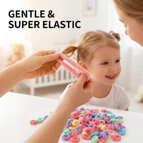 Baby Hair Ties, 100Pcs Soft Kids Elastic Rubber Bands Seamless Cotton Toddler Girl Accessories Small No Pull Pigtail Elastics For Little Girls Infants Toddlers Thin Hair Ponytail Braids in Kuwait