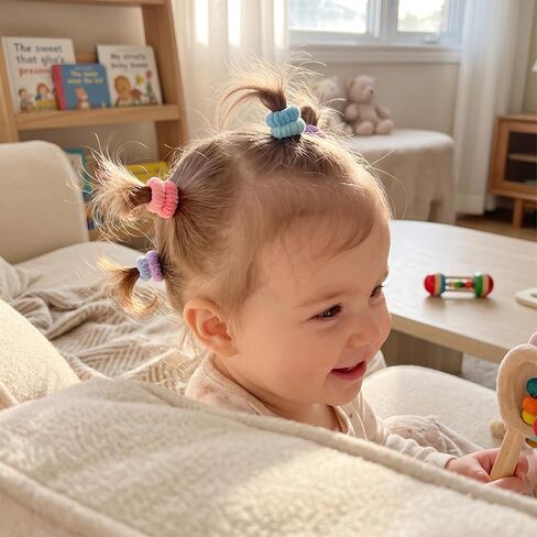 Baby Hair Ties, 100Pcs Soft Kids Elastic Rubber Bands Seamless Cotton Toddler Girl Accessories Small No Pull Pigtail Elastics For Little Girls Infants Toddlers Thin Hair Ponytail Braids in Kuwait