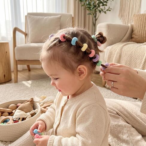 Baby Hair Ties, 100Pcs Soft Kids Elastic Rubber Bands Seamless Cotton Toddler Girl Accessories Small No Pull Pigtail Elastics For Little Girls Infants Toddlers Thin Hair Ponytail Braids in Kuwait