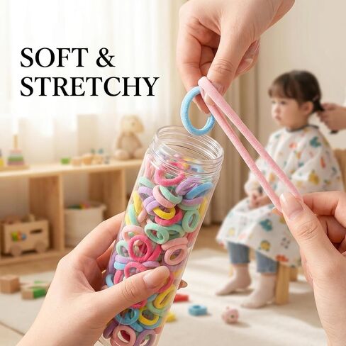 Baby Hair Ties, 100pcs High Elastic Toddler Rubber Bands Small Seamless Kids Elastics No Damage Soft Infant Ties for Little Girls Fine Hair Braids Styling Accessories in Kuwait