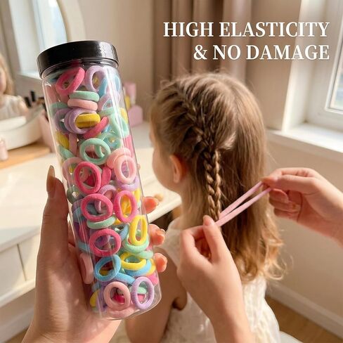 Baby Hair Ties, 100pcs High Elastic Toddler Rubber Bands Small Seamless Kids Elastics No Damage Soft Infant Ties for Little Girls Fine Hair Braids Styling Accessories in Kuwait