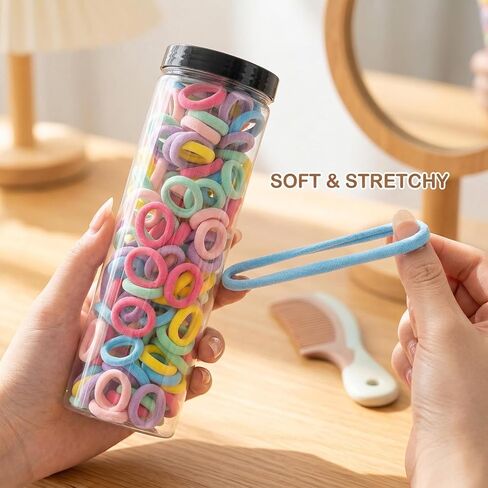 Baby Hair Ties, 100pcs High Elastic Toddler Rubber Bands Small Seamless Kids Elastics No Damage Soft Infant Ties for Little Girls Fine Hair Braids Styling Accessories in Kuwait