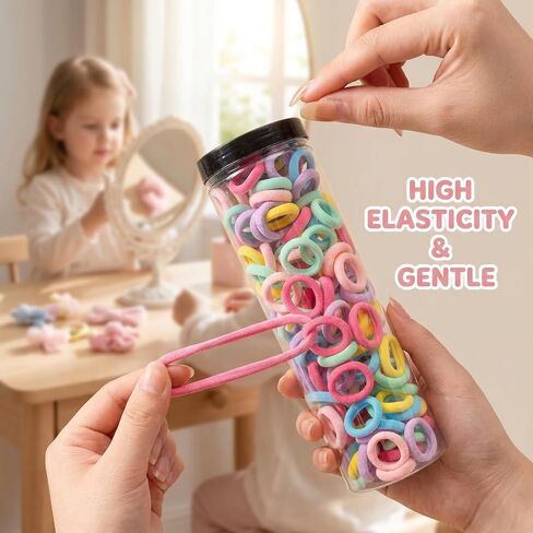 Baby Hair Ties, 100pcs High Elastic Toddler Rubber Bands Small Seamless Kids Elastics No Damage Soft Infant Ties for Little Girls Fine Hair Braids Styling Accessories in Kuwait