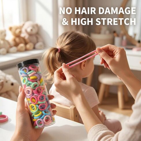 Baby Hair Ties, 100pcs High Elastic Toddler Rubber Bands Small Seamless Kids Elastics No Damage Soft Infant Ties for Little Girls Fine Hair Braids Styling Accessories in Kuwait