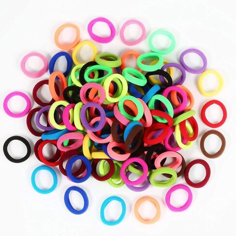 Hair Ties, Soft Elastic Hair Bands for Toddlers Girls, Gentle No-Damage Ponytail Holders for Daily Hairstyles School and Playtime, Multicolor Small Hair Elastics 100-Pack in Kuwait
