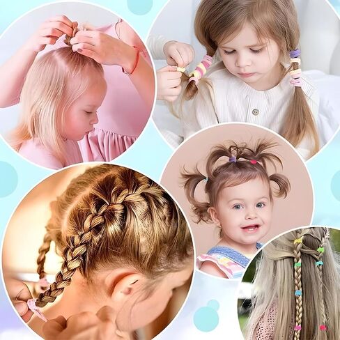Hair Ties, Soft Elastic Hair Bands for Toddlers Girls, Gentle No-Damage Ponytail Holders for Daily Hairstyles School and Playtime, Multicolor Small Hair Elastics 100-Pack in Kuwait