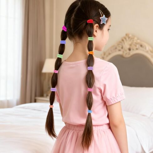 Hair Ties, Soft Elastic Hair Bands for Toddlers Girls, Gentle No-Damage Ponytail Holders for Daily Hairstyles School and Playtime, Multicolor Small Hair Elastics 100-Pack in Kuwait