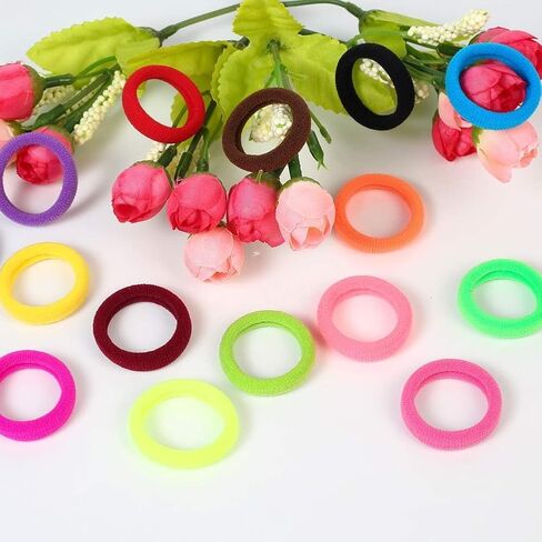 Hair Ties, Soft Elastic Hair Bands for Toddlers Girls, Gentle No-Damage Ponytail Holders for Daily Hairstyles School and Playtime, Multicolor Small Hair Elastics 100-Pack in Kuwait