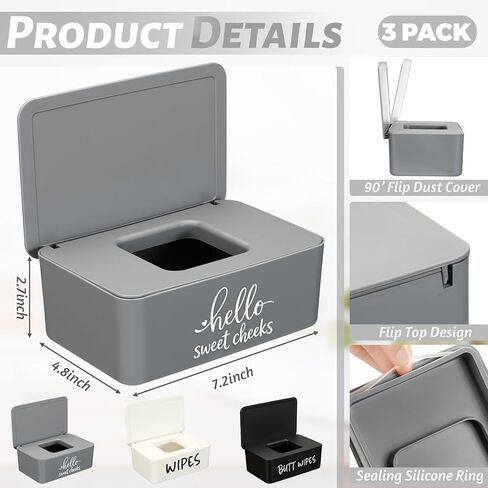 3 Pack Baby Wipes Dispenser for Bathroom Baby Wipe Holder with Lid Wipe Container Toilet Tissue Storage Box Case for Bathroom Home Office Decor in Kuwait