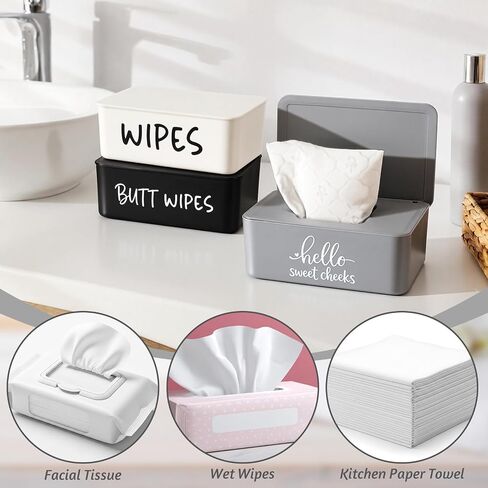 3 Pack Baby Wipes Dispenser for Bathroom Baby Wipe Holder with Lid Wipe Container Toilet Tissue Storage Box Case for Bathroom Home Office Decor in Kuwait