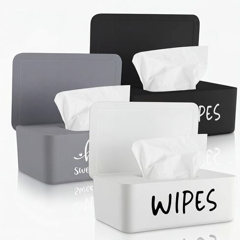 3 Pack Baby Wipes Dispenser for Bathroom Baby Wipe Holder with Lid Wipe Container Toilet Tissue Storage Box Case for Bathroom Home Office Decor in Kuwait