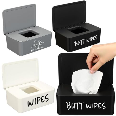 3 Pack Baby Wipes Dispenser for Bathroom Baby Wipe Holder with Lid Wipe Container Toilet Tissue Storage Box Case for Bathroom Home Office Decor in Kuwait