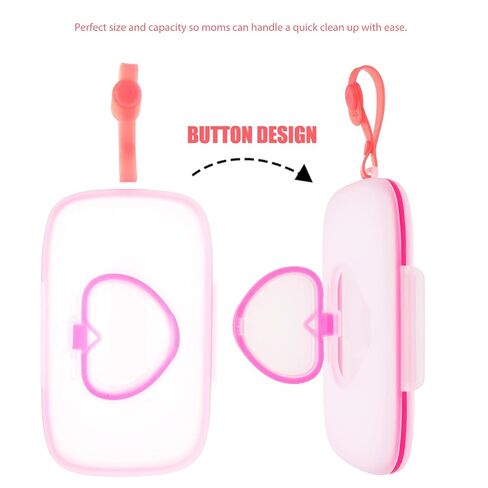 Healifty Baby Wipes Dispenser Box Portable Wet Tissue Pouch Case with Belt Clip for on the Go Lightweight Travel Wipe Holder for Stroller and Diaper Bag Compact Pink in Kuwait