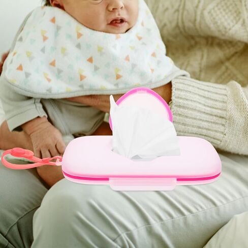 Healifty Baby Wipes Dispenser Box Portable Wet Tissue Pouch Case with Belt Clip for on the Go Lightweight Travel Wipe Holder for Stroller and Diaper Bag Compact Pink in Kuwait