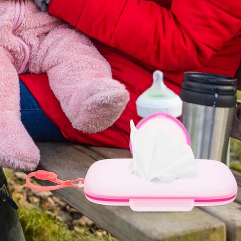 Healifty Baby Wipes Dispenser Box Portable Wet Tissue Pouch Case with Belt Clip for on the Go Lightweight Travel Wipe Holder for Stroller and Diaper Bag Compact Pink in Kuwait